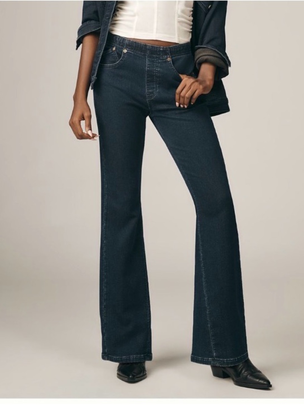 NWT Anthropoligie Pilcro pull on Dark Blue Flare Jeans - High-Rise Wide Leg